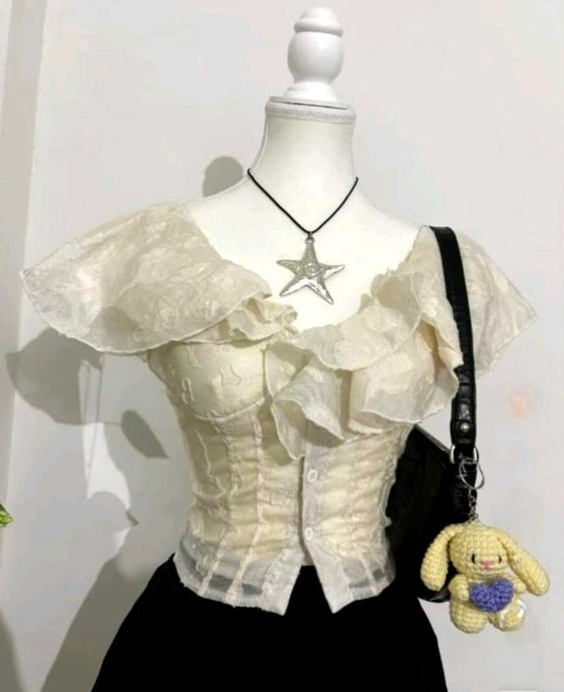 Sheer butter 🧈 yellow Ruffle Corset Top