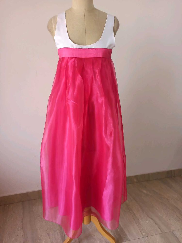 Vibrant Pink &amp; White Maxi Dress. Length 49