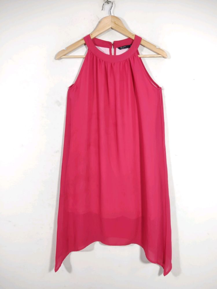 IDK Peach Plain Halter Neck Western Dress(Womens)