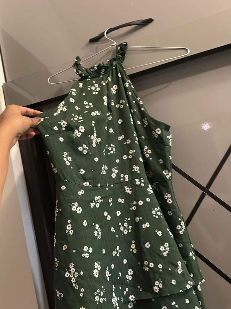 Green Floral Halter Dress