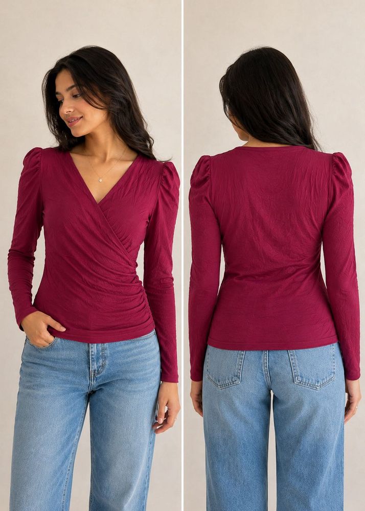 French Connection Maroon Wrap Style Top