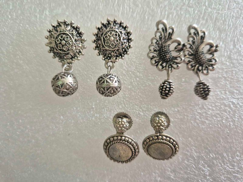 Bohemian Silver Tone Dangle Earrings Set