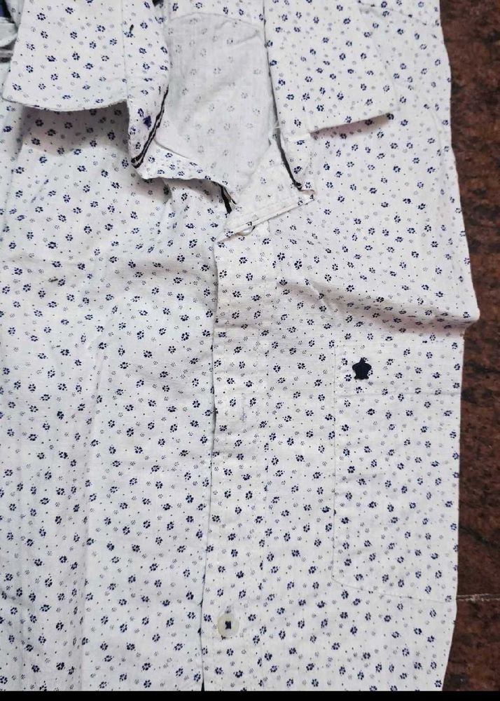 Men's White Printed Button-Up Shirt