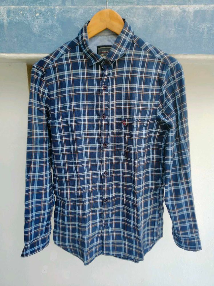 Men's Blue Plaid Long Sleeve Shirt