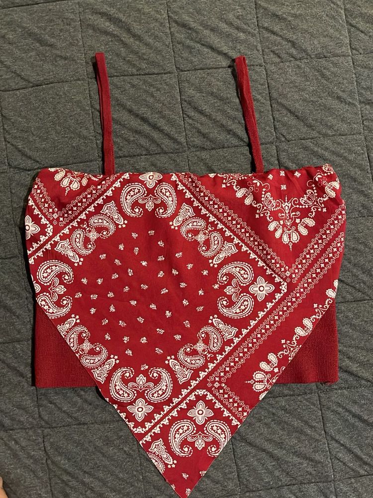 Red and blue Bandana Crop Top(2)