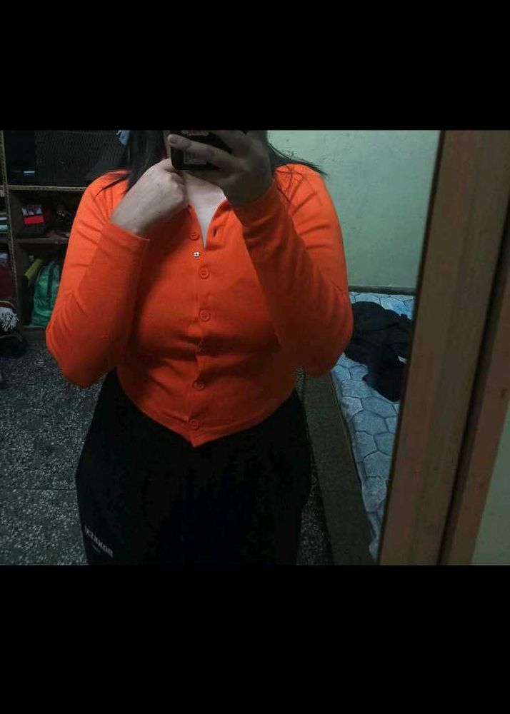 Orange Button-Up Long Sleeve Top