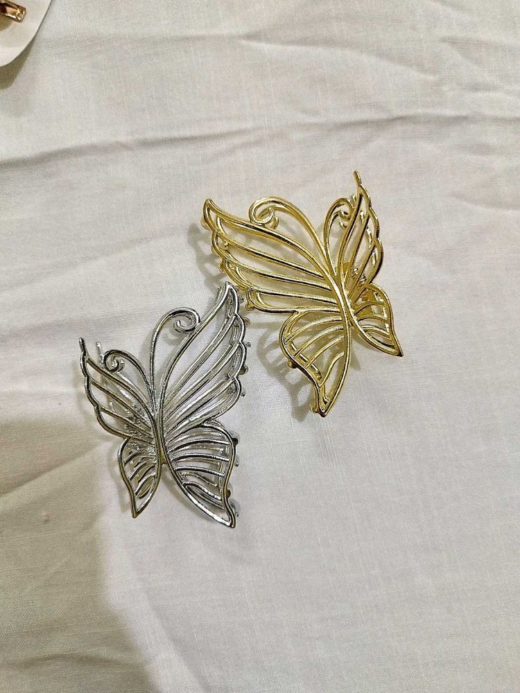 4 Butterfly Hair Clips - Gold &amp; Silver