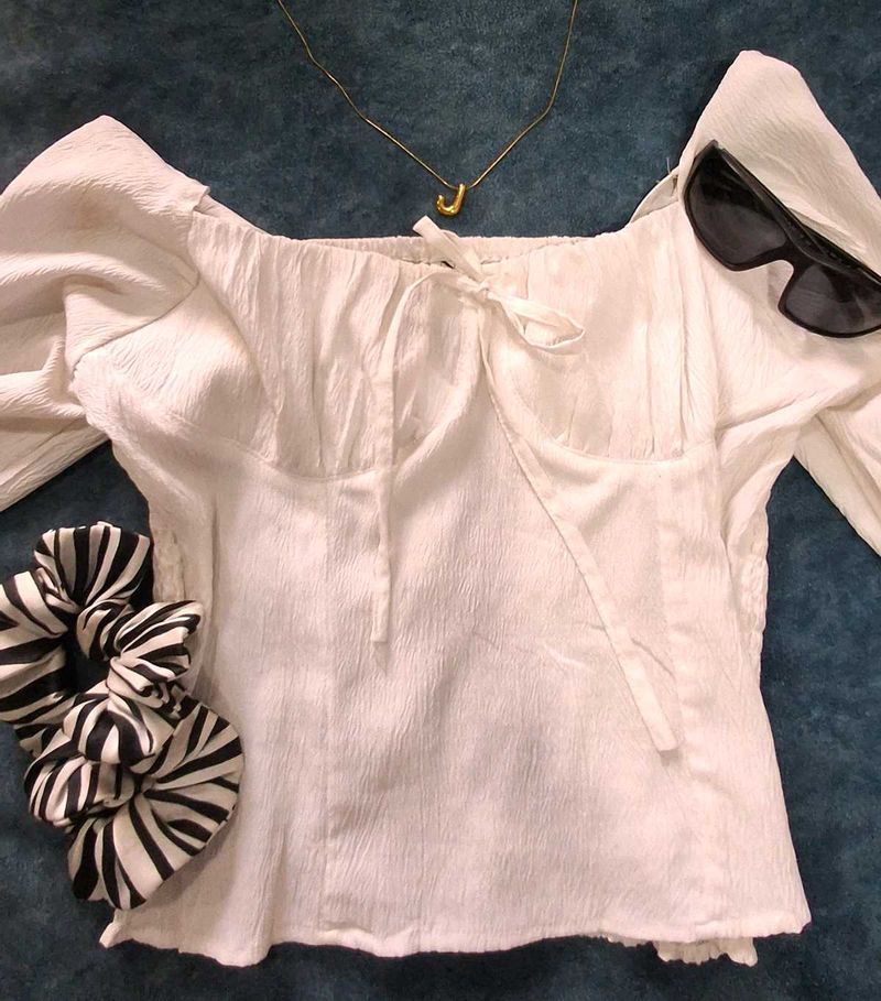 White sweetheart neckline Top