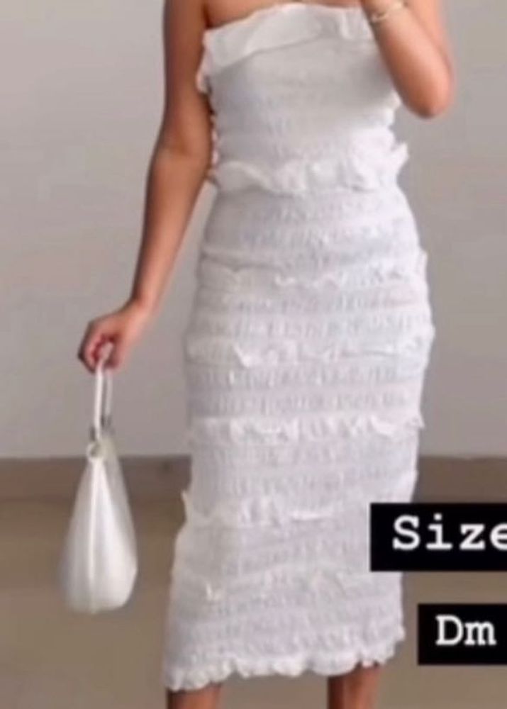 White Shirred Dress