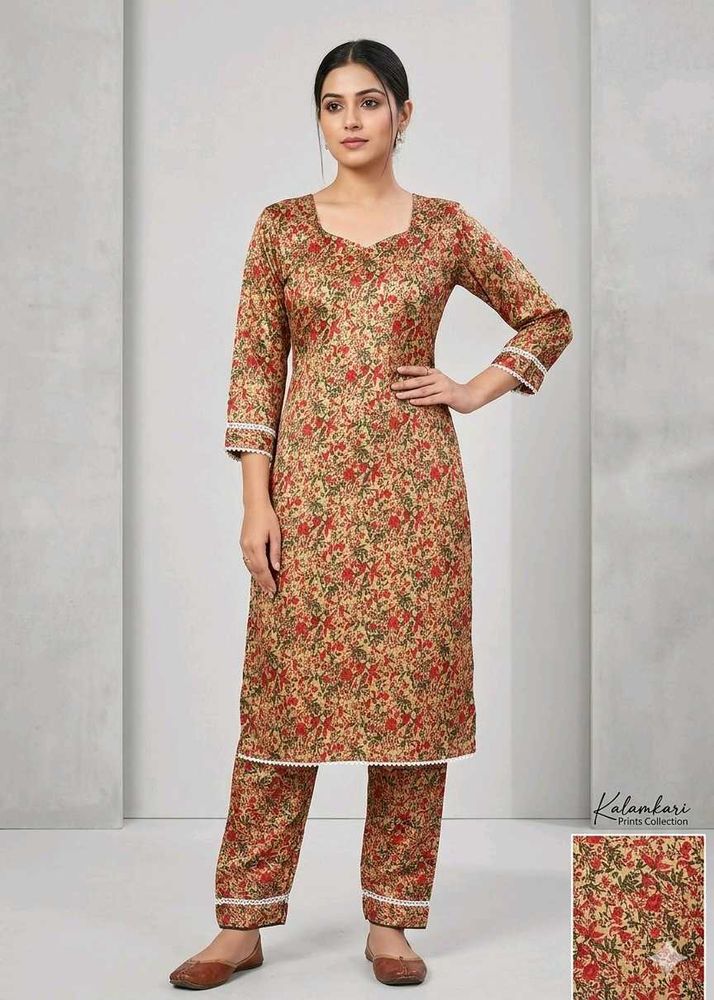 Floral Print satin kurta pant