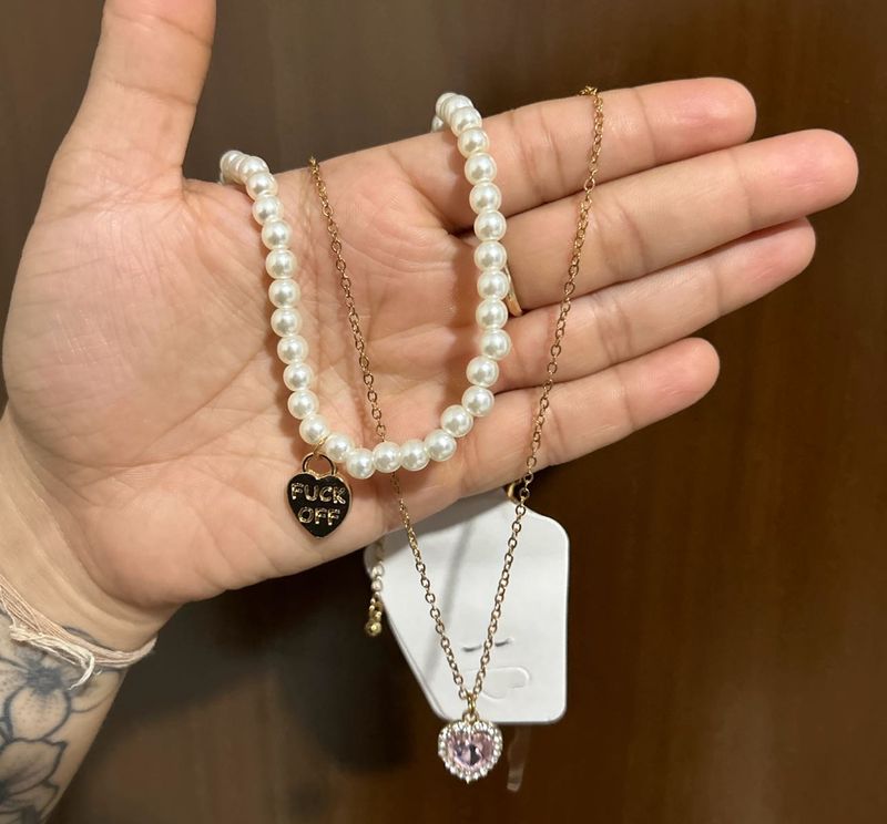 Pearl Necklace with Heart Pendant