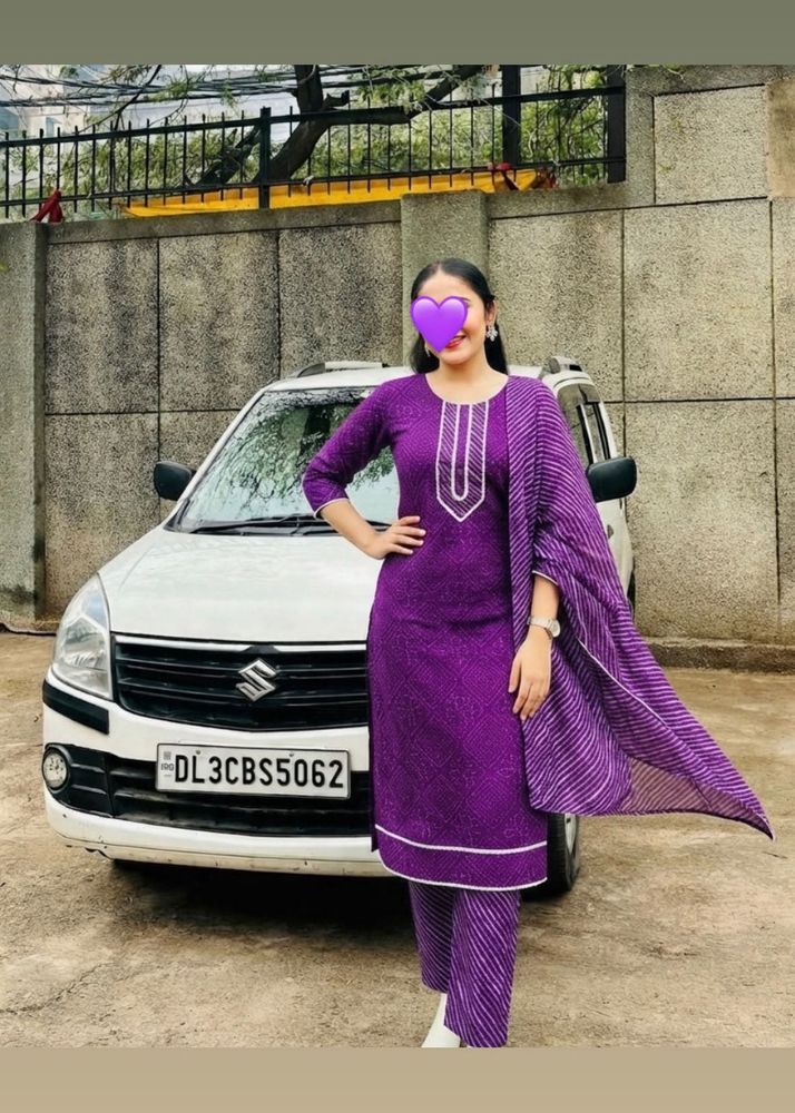 Elegant Purple Bandhani Kurta Set with Dupatta