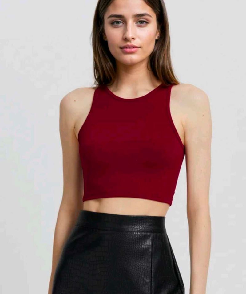 Maroon Ribbed Crop Tank Top