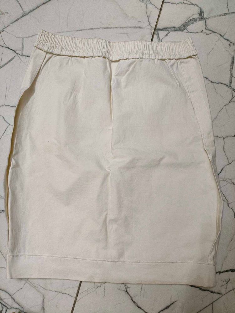 White Elastic Waist pencil Skirt