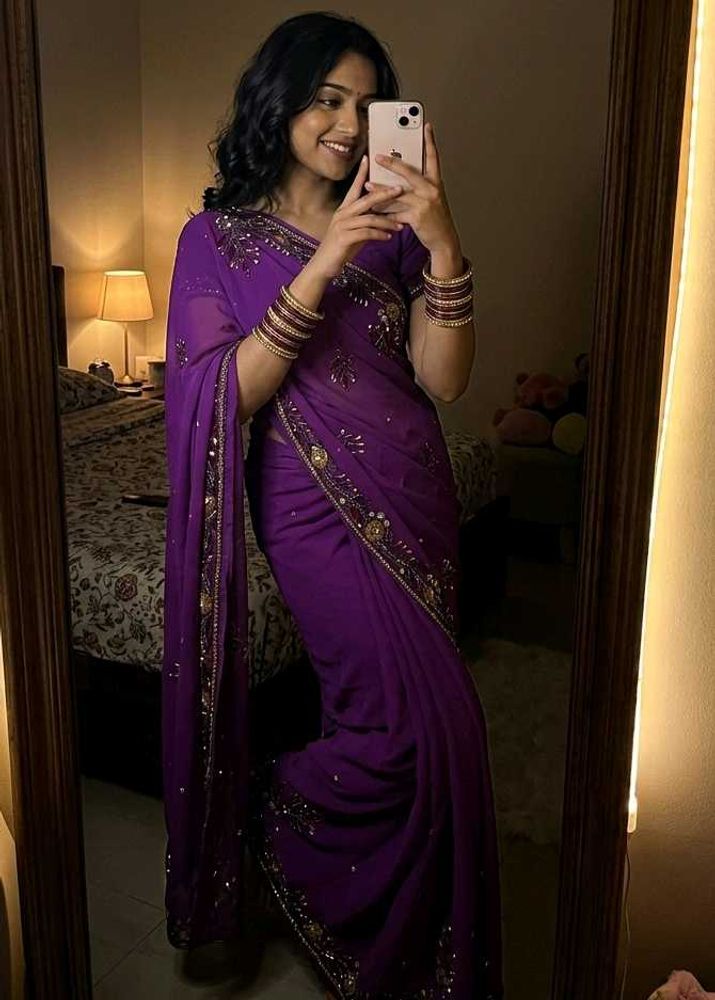 Beautiful Purple Embellished Saree