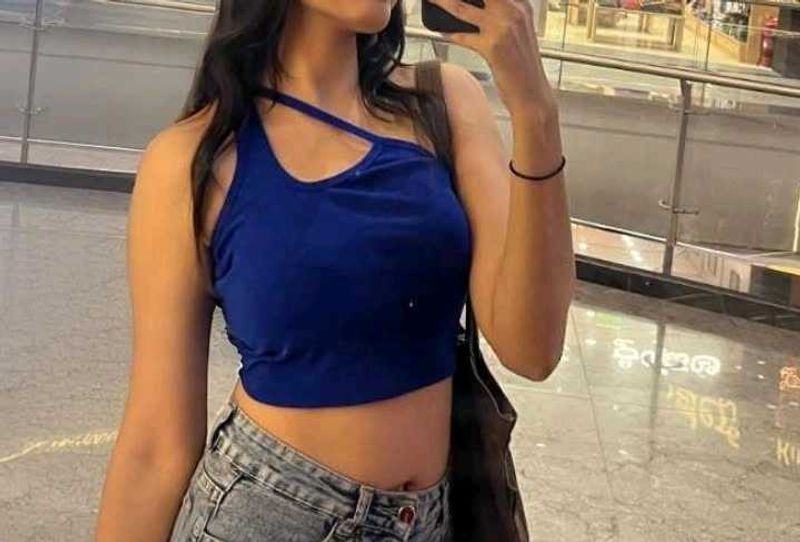 Blue One-Shoulder Cutout Crop Top