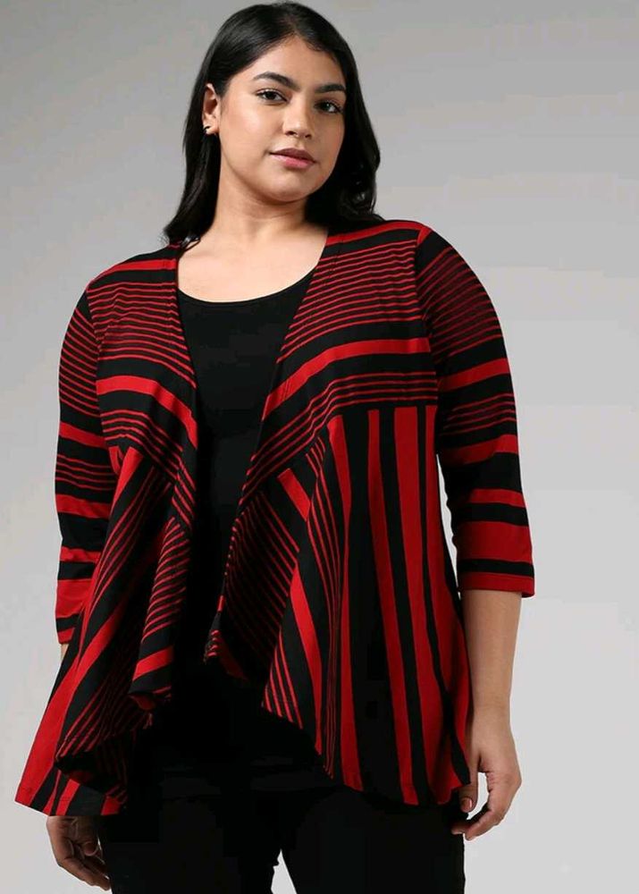 Chic Red &amp; Black Striped Waterfall Cardigan