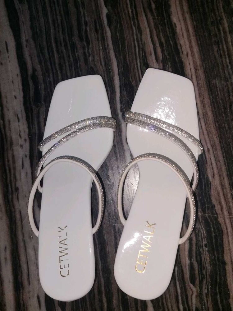 White Sparkly Strap Flat Sandals