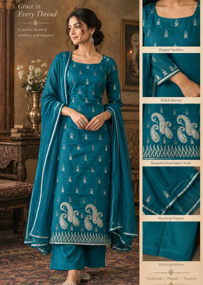 🇳🇿💫🎀Teal Embroidered Kurta Set with Dupatta