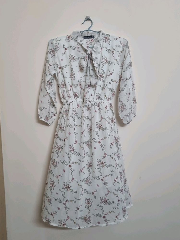 Fit And Flared White Floral Dress