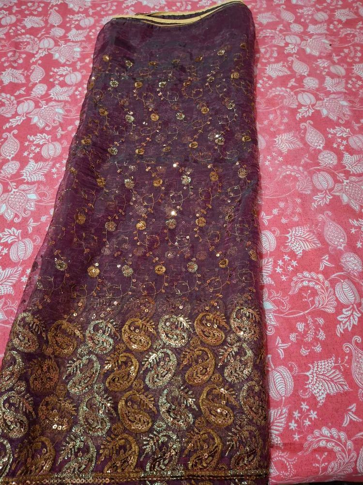Stunning Purple Saree with Gold Embroidery &amp; Sequi