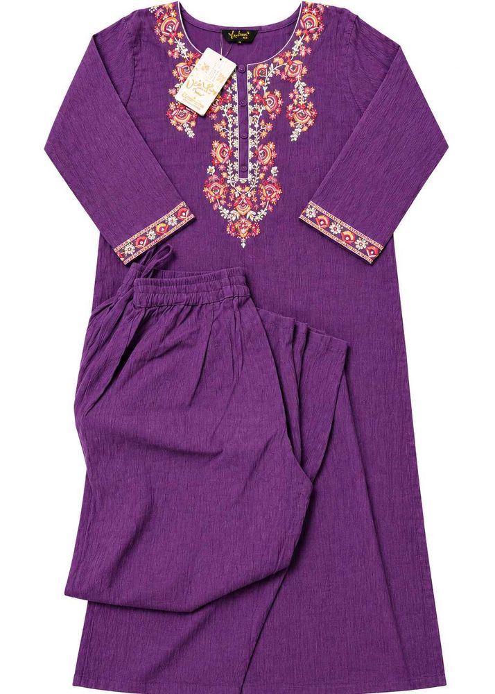 Purple Embroidered Kurta with Pants Set