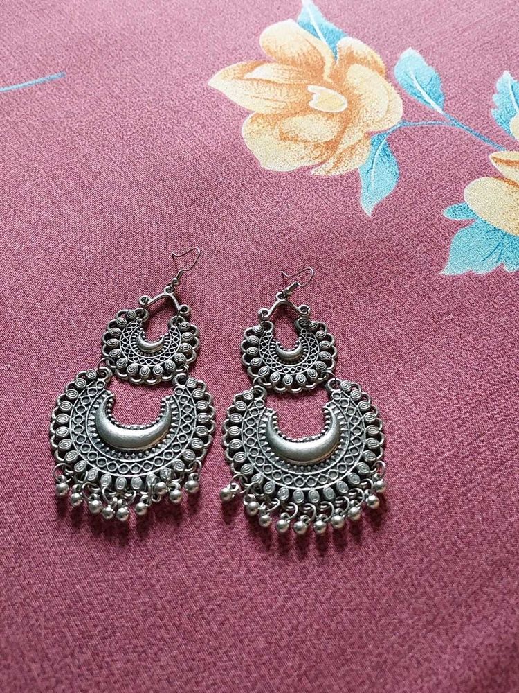Oxidized Silver Jhumka Earrings