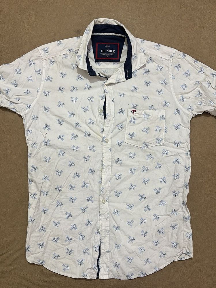 Men's White Printed Short Sleeve Shirt