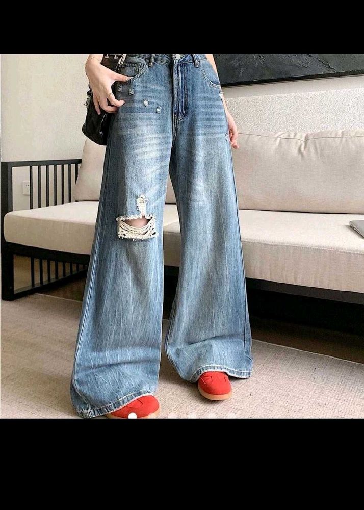 Wide Leg Distressed Jeans