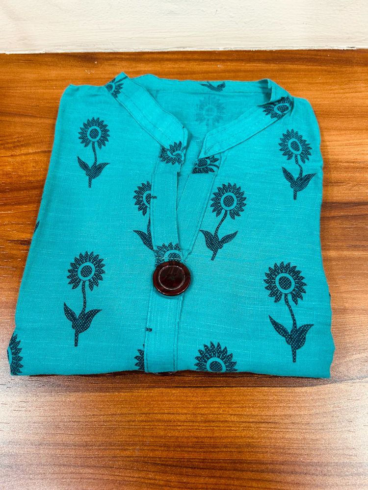 Teal Floral Print Kurta