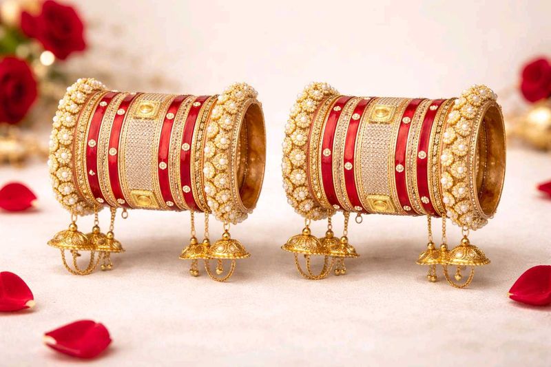 Elegant Red &amp; Gold Bridal Chura Set