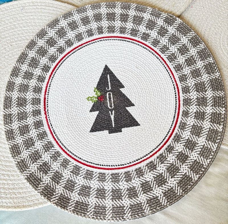 Set of 2 Round Christmas Placemat with "JOY"