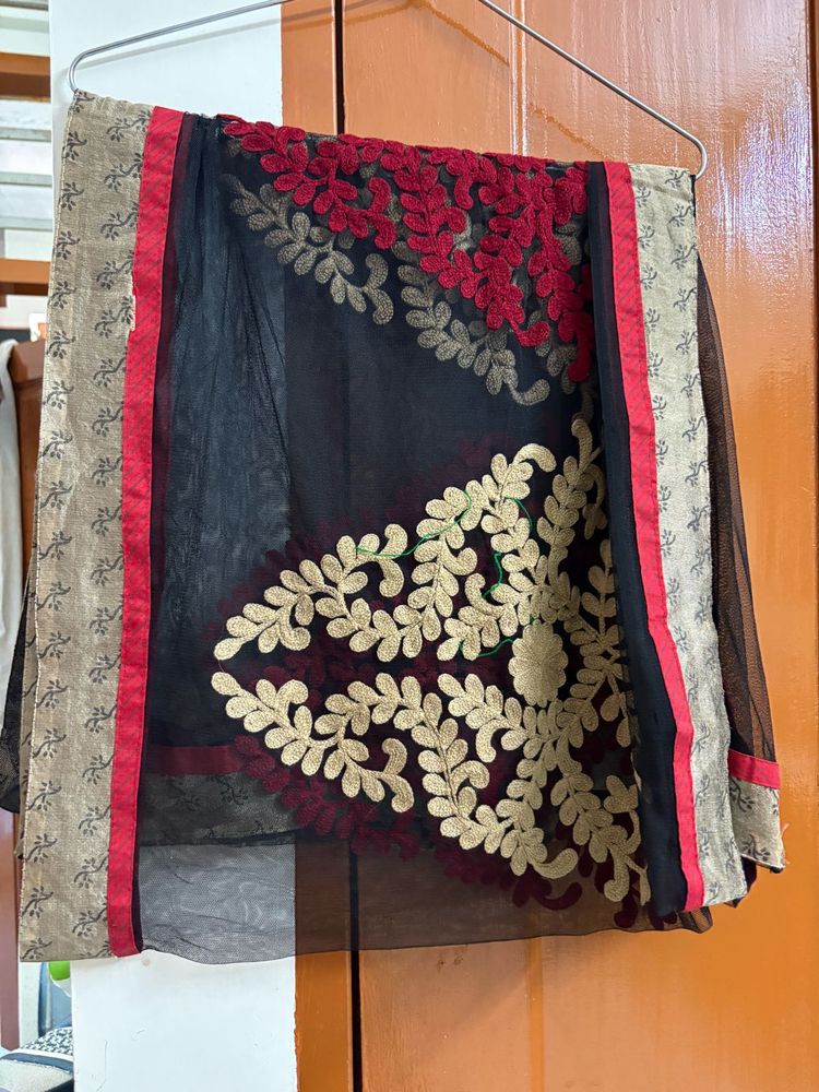 Embroidered Black Net Saree
