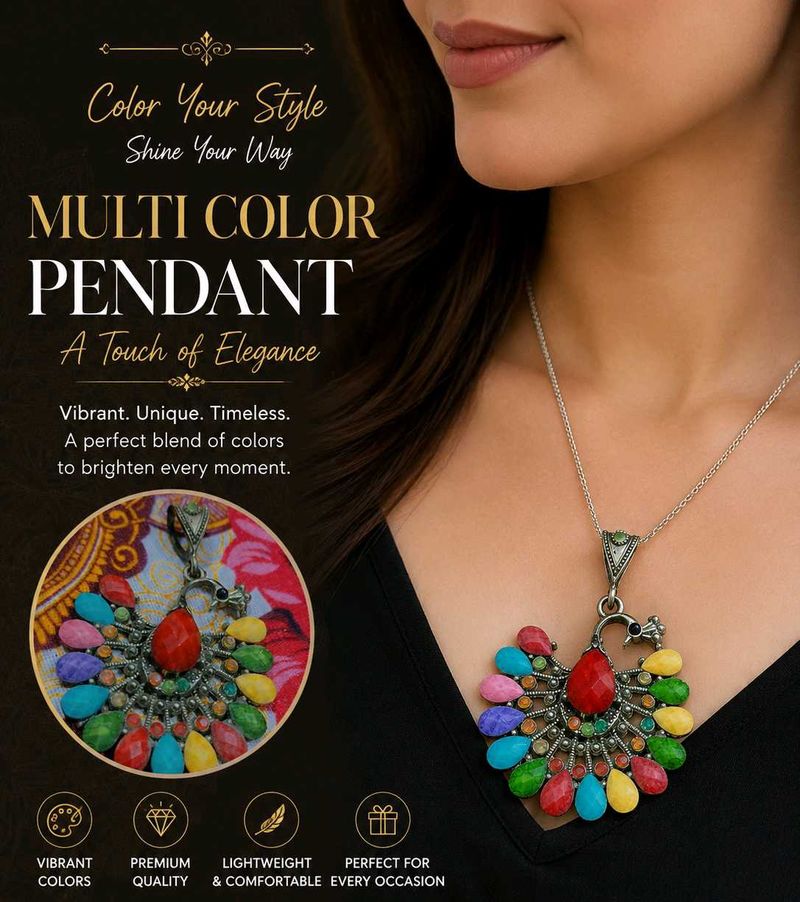 Multi Color Peacock Pendant Necklace