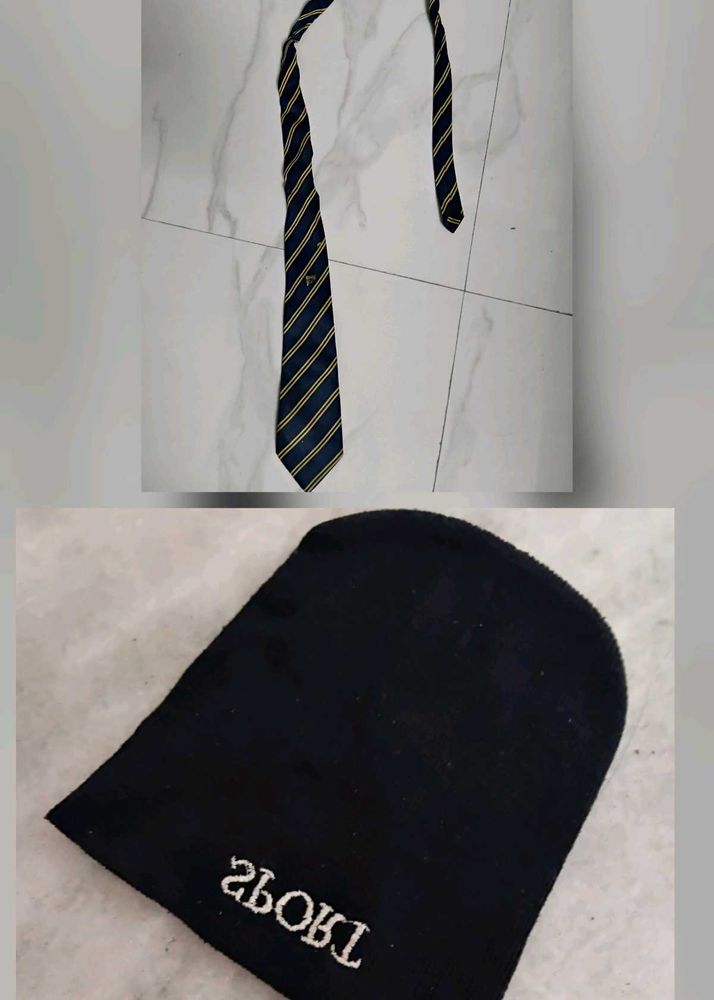 Striped Tie &amp; Black Cap Set