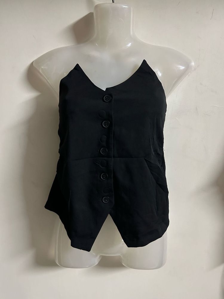 Chic Black Button-Up V-Neck Top