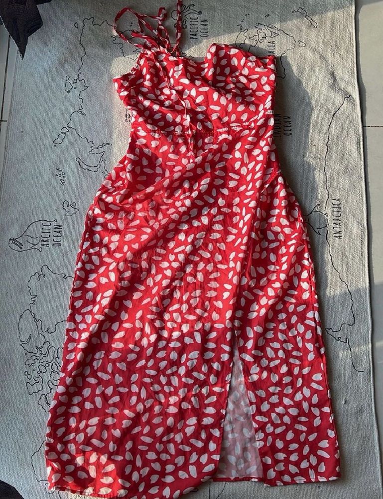 Red Floral Print Midi Dress
