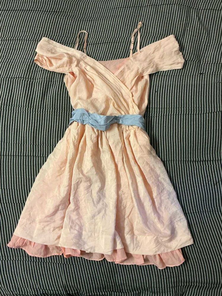 Cute Pink Dress with Blue Sash