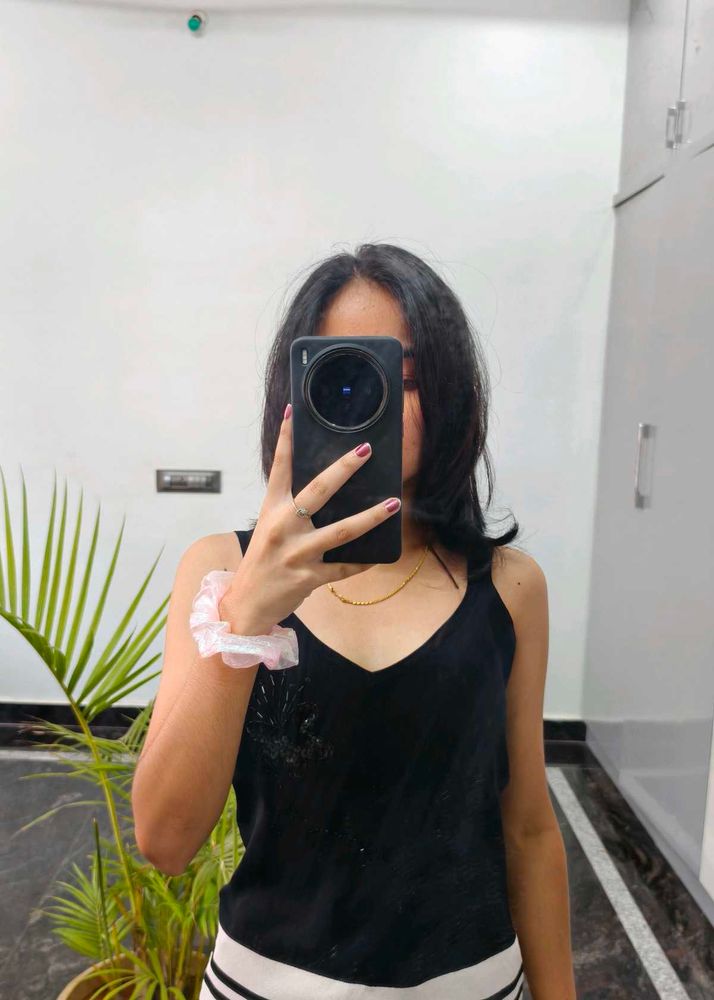 Black Embellished Tank Top