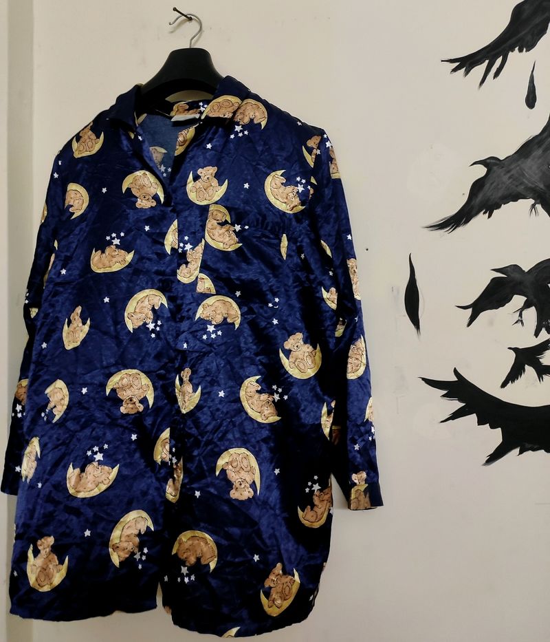 Satin Night Suit In Blue Color