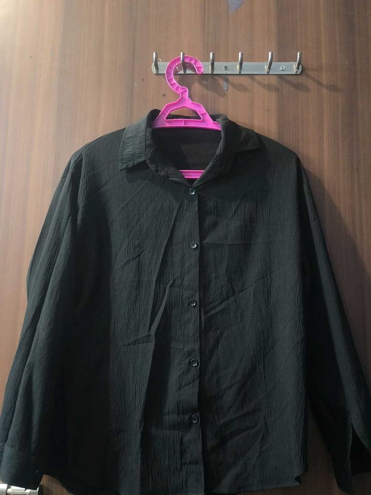 Classic Black Textured Button-Up Shirt