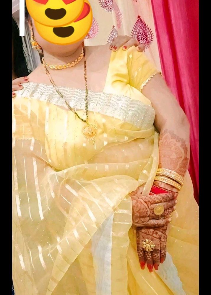 Elegant Yellow Organza Saree