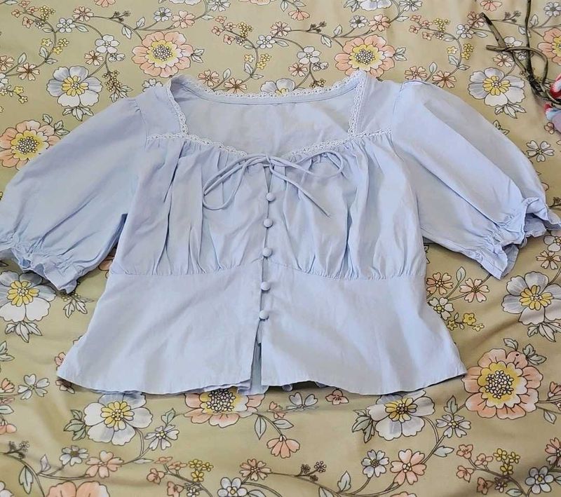 Sweet Blue Puff Sleeve Blouse