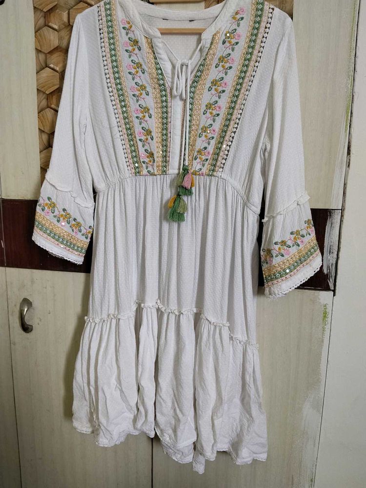 Boho Embroidered White Dress