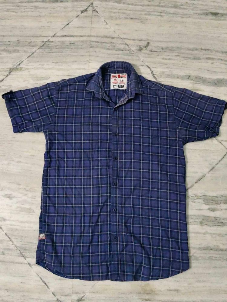 R-89 Blue Checkered Casual Shirt
