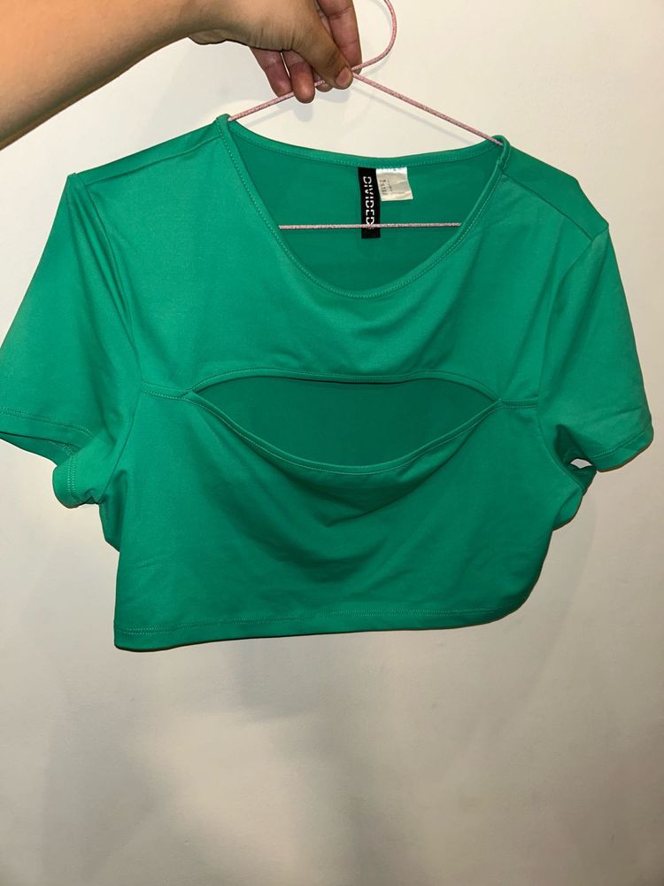 Green Cut Out Crop Top
