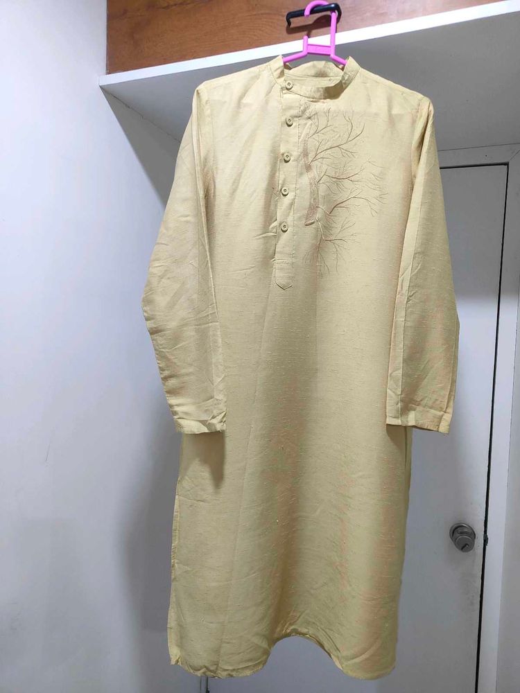 Men's Gold khadi silk Kurta with Subtle Embroidery