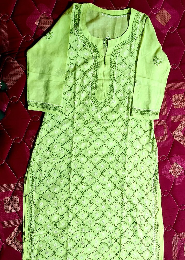 Lime Green Embroidered Kurti