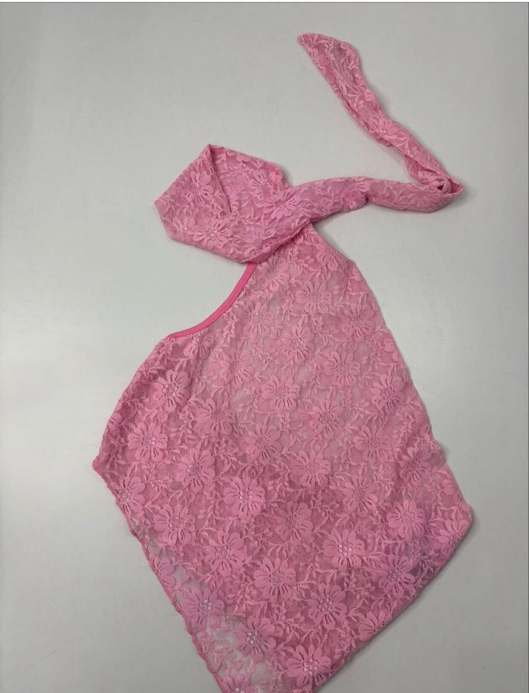 Pink Lace Bikini Top with Straps