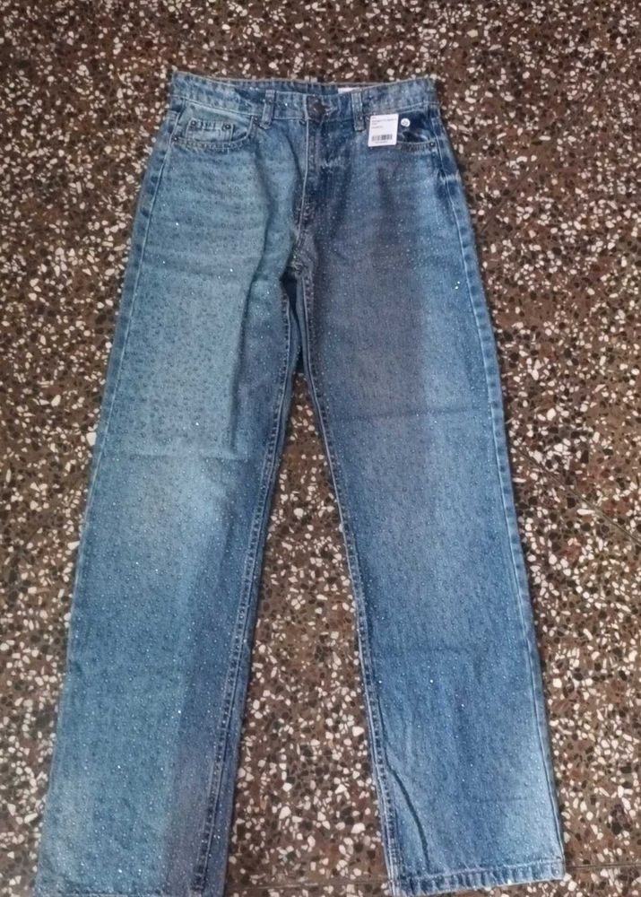 Sparkly Wide Leg Denim Jeans